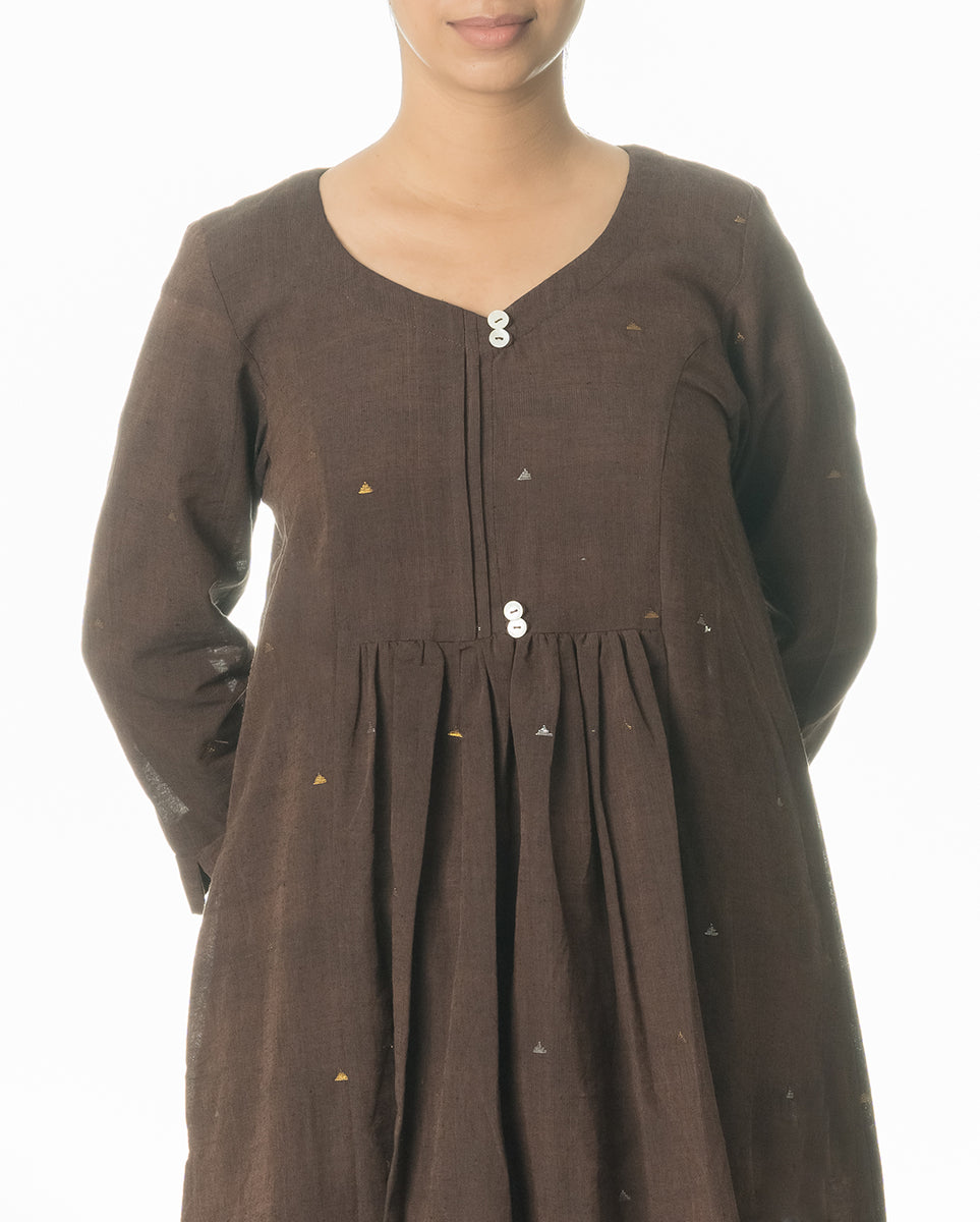 Grey - Jhiri Handloom Flared Cotton Kurta 01