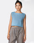 Jamdani Crop Top with Side Buttons - Blue