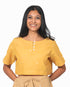 Jamdani Cropped Blouse with Buttons - Yellow