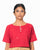 Jamdani Buta Cropped Cotton Handloom Blouse with Buttons - Red