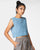 Jamdani Cotton Handspun and Handloom Cotton Crop Top with Side Buttons - Blue