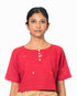 Jamdani Cropped Blouse with Buttons - Red