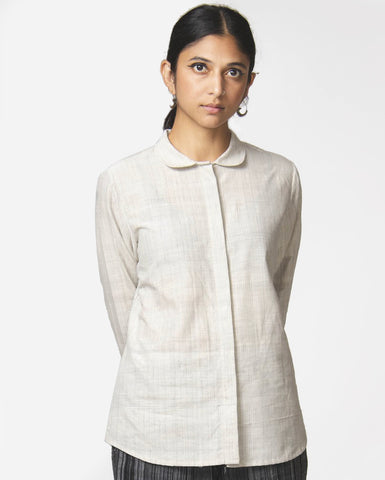 Handloom Cotton Curved Collar Shirt - Grey